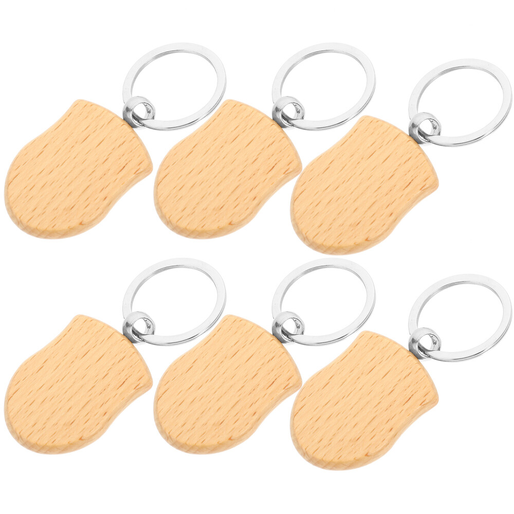 Wooden Keychain Blanks 6pcs Unfinished Wood Keychains for DIY Crafts