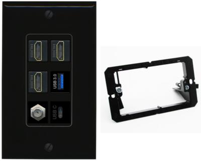RiteAV 3 HD USB3 USBC Coax Wall Plate - Bracket [Black/Black]