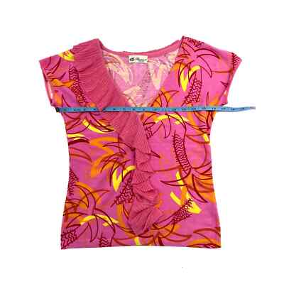 Blumarine V-Neck Tropical Print Pink Ruffle Top Women's Size S | eBay