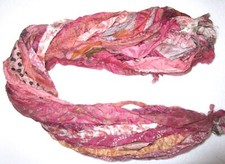 BBI 12 yards Unstitched Recycled PURE Silk Sari Ribbon Tassels Yarn SKEINS Peach