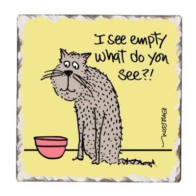 ''I see empty...what do you see?''  Tumbled Coaster Tile by CounterArt   Cat Theme