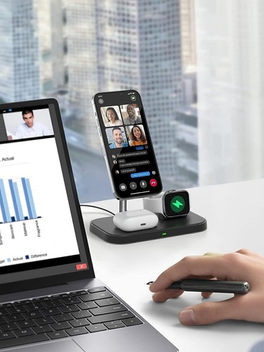Wireless Charger 3 in 1 Mag-Safe Charger Stand 15W Fast Charging Station w QC3.0 - Picture 3 of 8