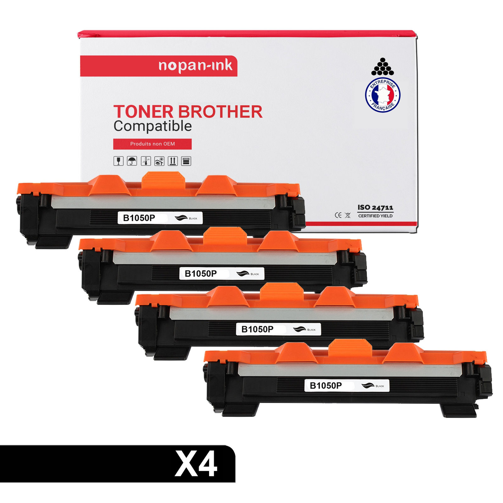 Toner TN1030 noir compatible Brother pack de 4 cartouches NOPAN-INK