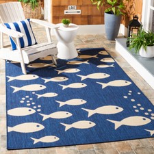 SAFAVIEH Indoor Outdoor CY6012-258 Courtyard Navy / Beige Rug