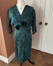 Vintage Women  s Print Day Dress R K Originals, Blue Green, 50s, 60s, 70s 