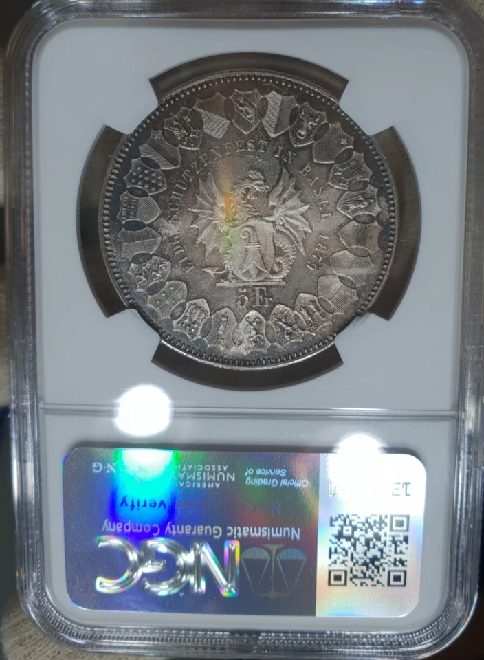 NGC MS 63 Switzerland Basel 1879 Unc 1 Shooting Thaler 5 Francs Coin Silver - Image 3 of 4