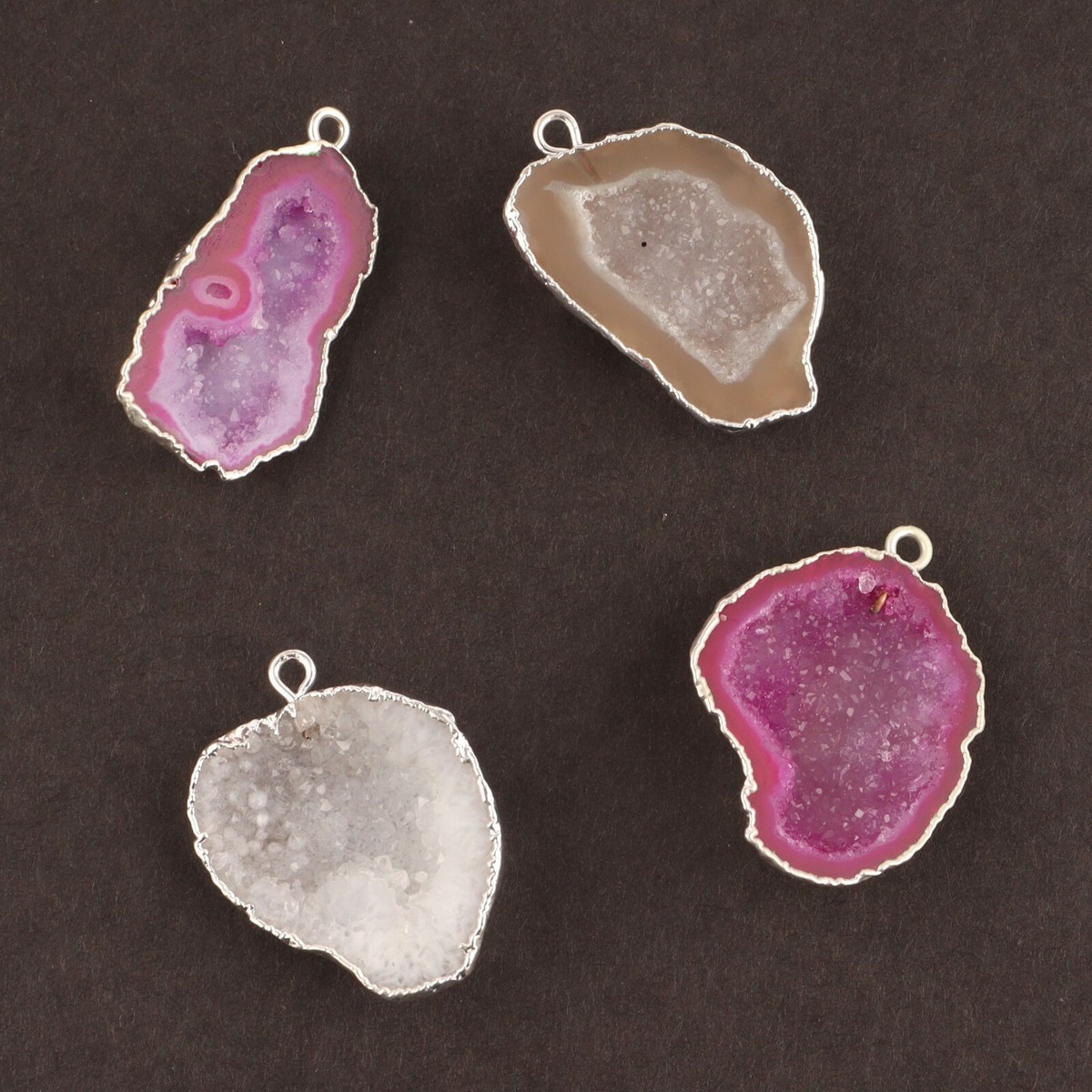 Genuine Geode Druzy Silver Electroplated DIY Necklace Connectors Supply  Pcs