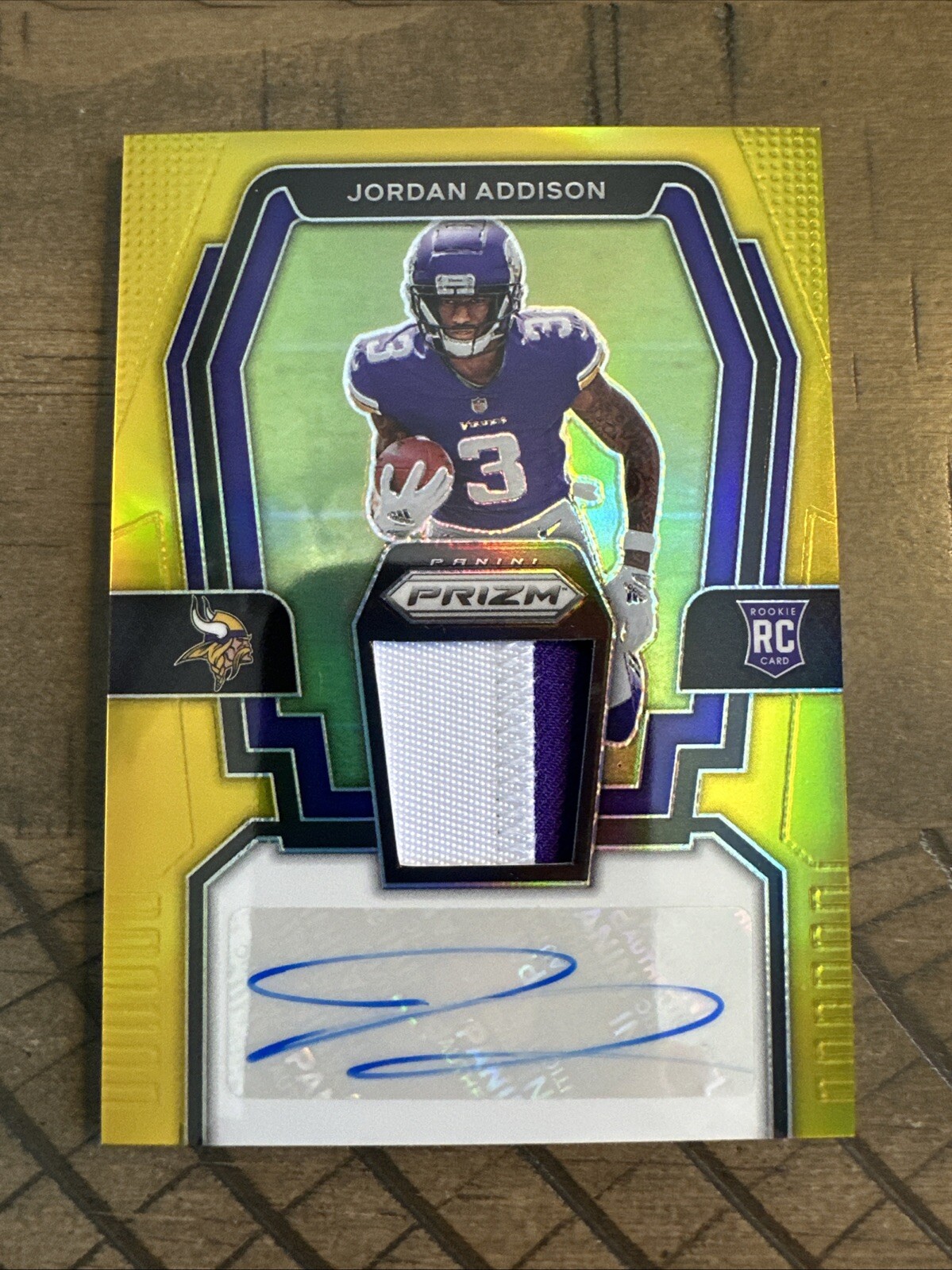 2023 Panini Prizm Jordan Addison Gold Rookie Patch Auto RPA 01/10