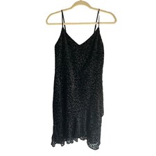 Banana Republic 2 Y2K Babydoll Mini Dress Black Leopard Velvet Ruffle Whimsygoth