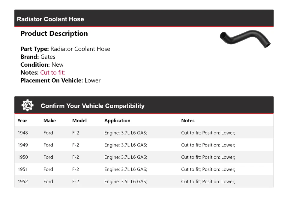 Manguera de refrigerante de radiador puertas inferiores para Ford F-2 1948-1952 1949 1950 1951 Foto 2 de 4