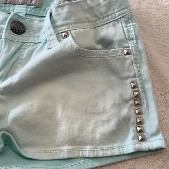 DayTrip Shorts Womens 26 Capricorn Blue Green Studded Western Low Rise Denim - Image 3 of 4
