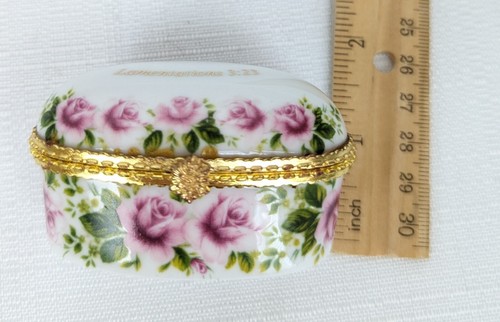 Mini Jewelry Trinket Box Imperial Porcelain Religious Pink Roses Gold Trim EC - Picture 11 of 12
