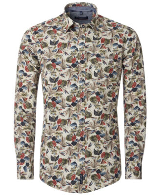 Langarmhemd Casamoda Club Edition beige multicolor Print Blätter Gr. M bis 7XL