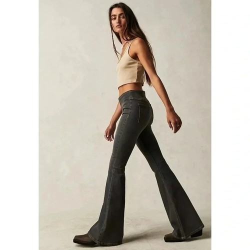 NWT Free People Penny Pull-On Flare Jeans in Echo Back Alley Blue Size 24 - Picture 13 of 15