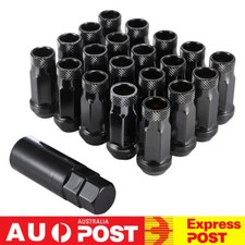 M12x1.5mm Extended Steel Wheel Rim Tuner Lug Nuts 20Pcs 48mm BK For Toyota Mazda