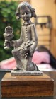 First Communion/Eucharist Girl Kneeling. Pewter on Wood Base.  3" tall — photo 1