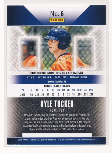 Panini Elite 2015 edición extra Kyle Tucker #6 radiocontrol Rookie Cubs sin precio base - como nuevo o mejor - Imagen 2 de 2