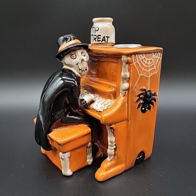Yankee Candle Votive Holder Ceramic Halloween Boney Joel Piano