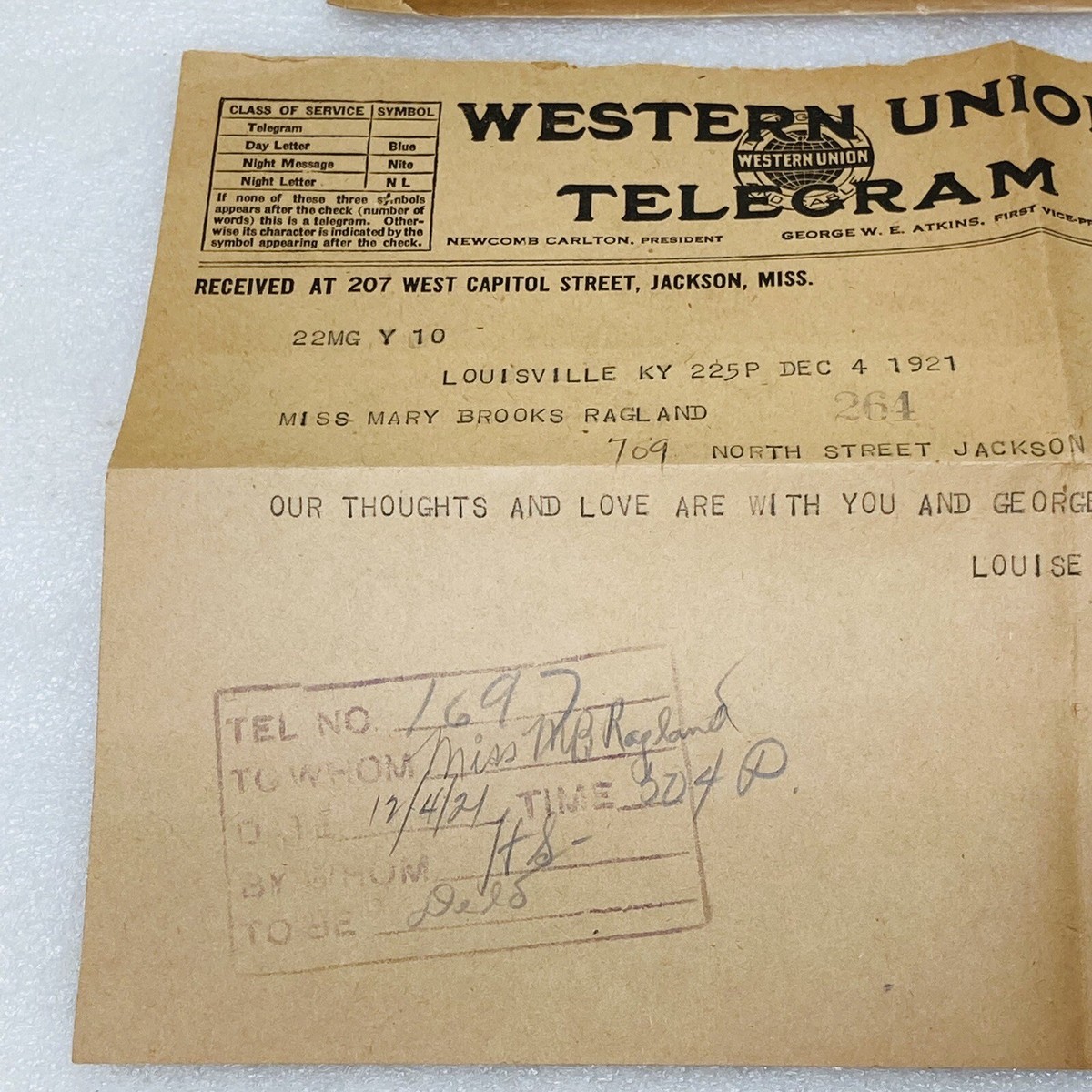VTG‼ Western Union Telegram 1921 Louise Marshall Louisville KY to Mary  Soule | eBay