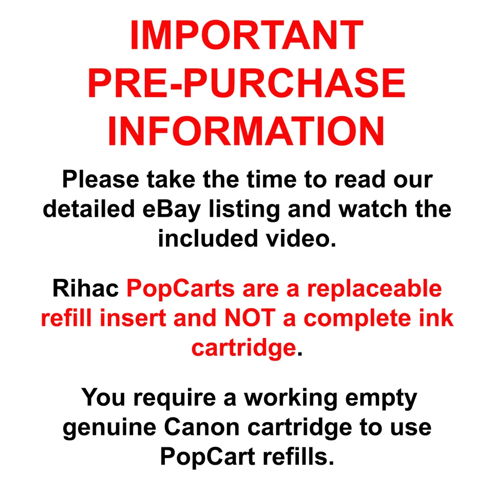 Rihac PG645 CL646 Tri Cart refill Pop Cart DIY Inserts suits Canon pixma printer - Image 2 of 4