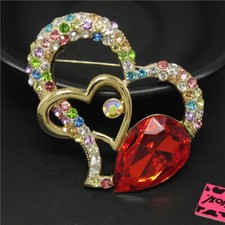 New Cute Colorful Heart Cute Love Crystal Fashion Women Charm Brooch Pin Gift