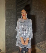 ZARA NEW  WOMAN FW23 FRINGED SEQUIN MINI SHIFT DRESS SILVER | 8741/268 ALL SIZES