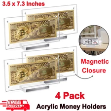 4 Pack Acrylic Dollar Bill Display Frame Currency Paper Money Holder Clear Case