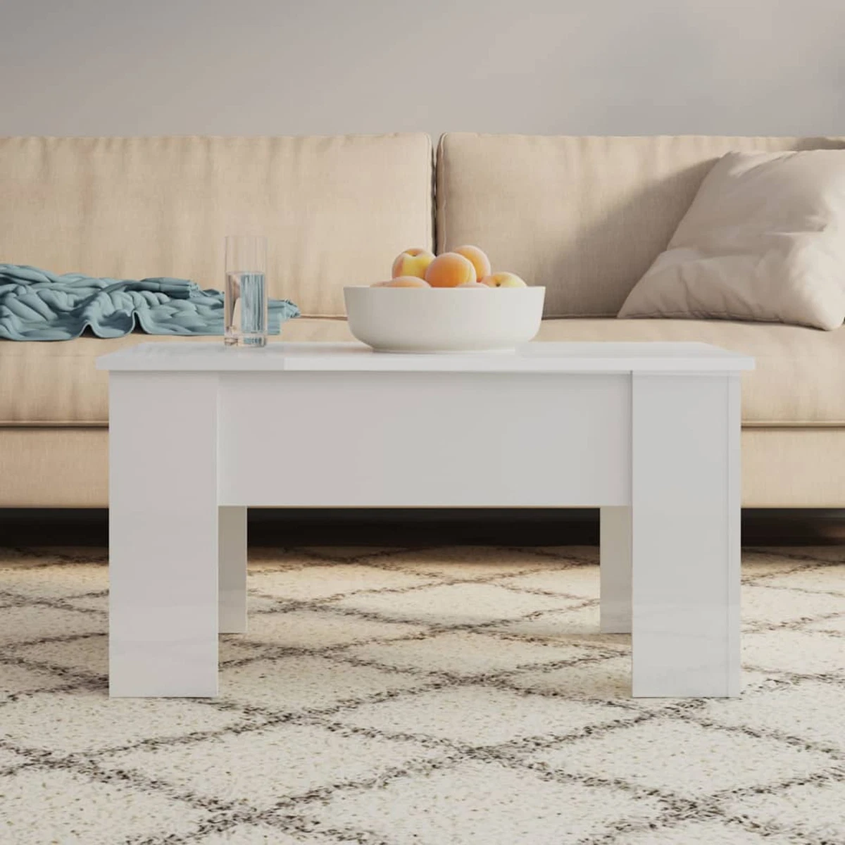 Coffee Table High Gloss White 79x49x41 Engineered Wood J6N7