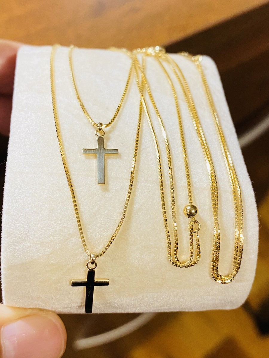 K18 REAL Japan Fine Gold 1 Pc. two Layer Cross Necklace 16” 40cm