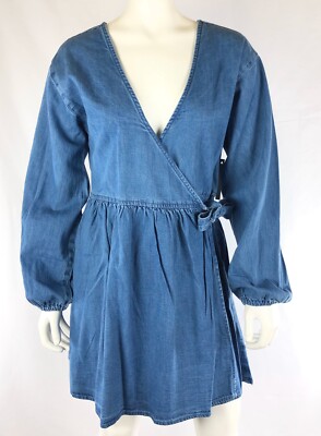 Asos Women's Dress Size US 6 Blue Denim Wrap Smock Mini Plunge Neck Back  Tie | eBay