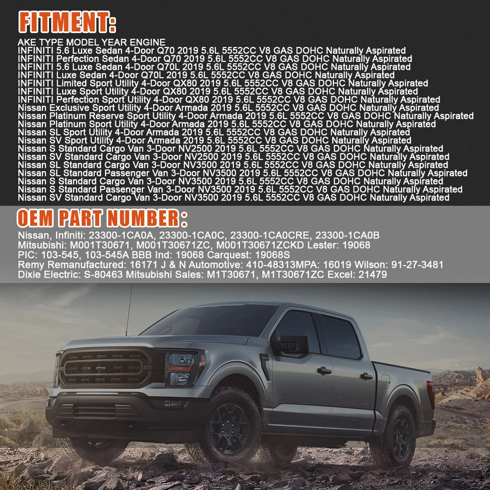 Starter Motor For 2010-2022 Nissan Pathfinder Armada Titan V8 5.6L 12V 2.0KW 9T - Image 2 of 4