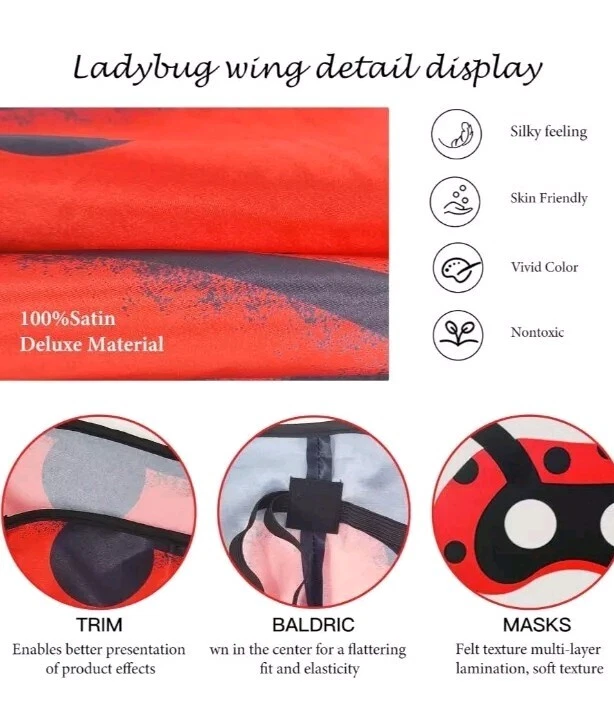 D.Q.Z. Disfraces de Ladybug para Niñas Vestir Halloween Tutú Banda Alas Máscara Foto 3 de 4