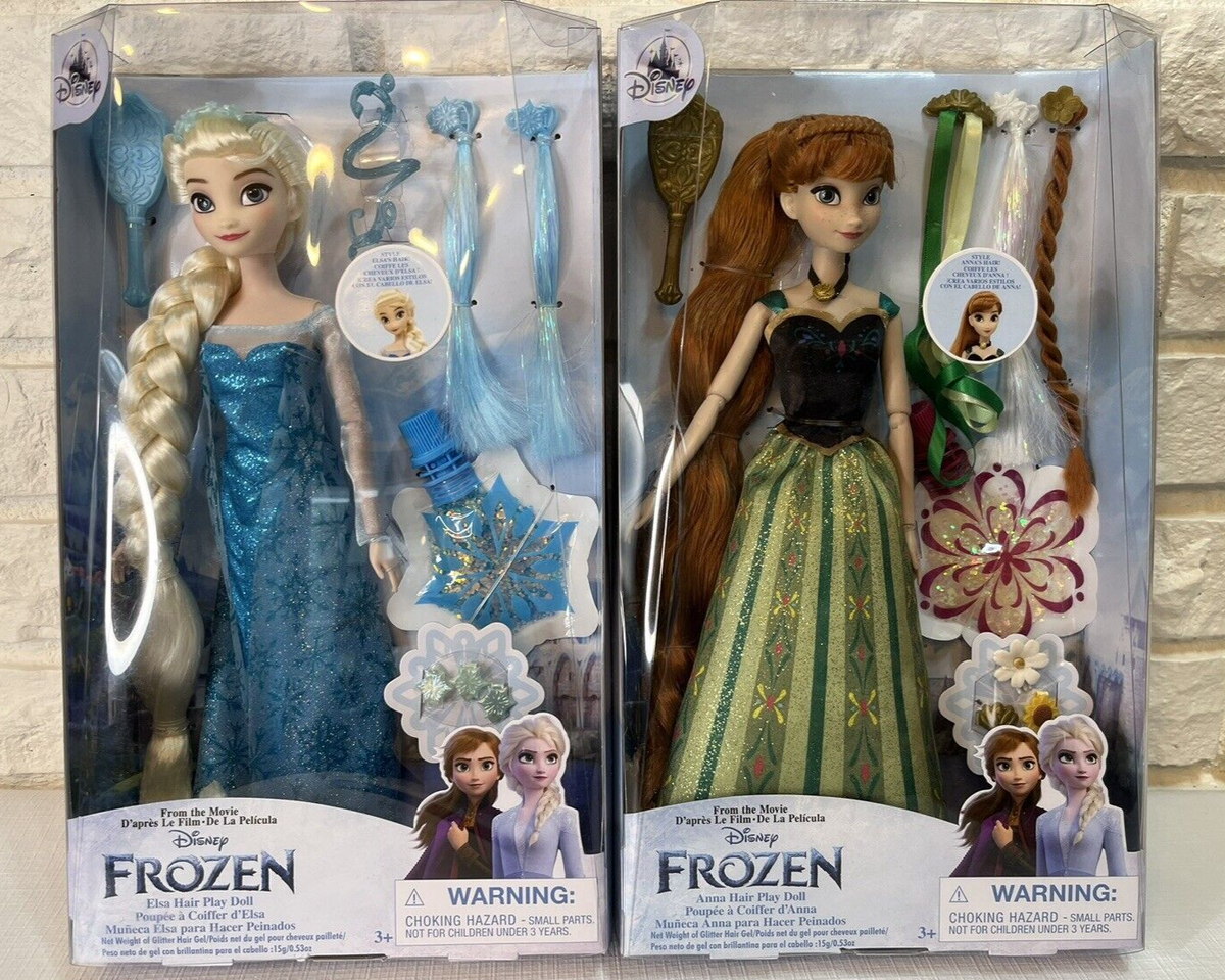 Disney Store FROZEN Anna and Elsa Hair Play Doll 12” Lot of