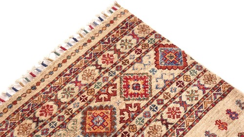 Afghan Ziegler Khorjin Teppich 80x120 Handgeknüpft Beige Streifen Orient b - Picture 5 of 8