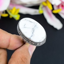 Natural Howlite Ring Gemstone Handmade 925 Sterling Silver Women Ring