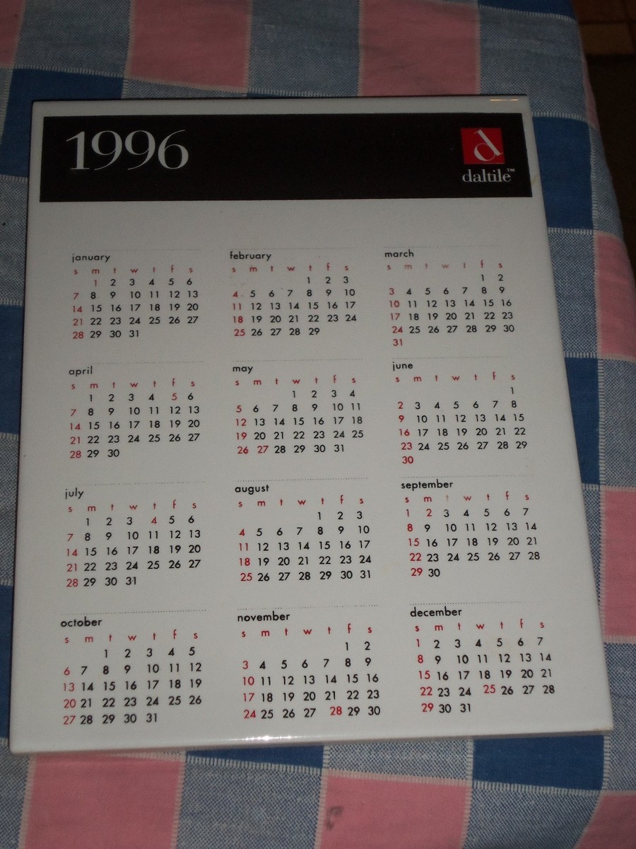ksm. Collectible Dal-Tile 1996 Calendar 7 7/8 x 6 Inches Easel on