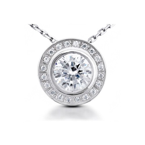 0.50ct G SI1 Round Earth Mined Certified Diamonds 14k White Gold Halo Pendant - Picture 3 of 5