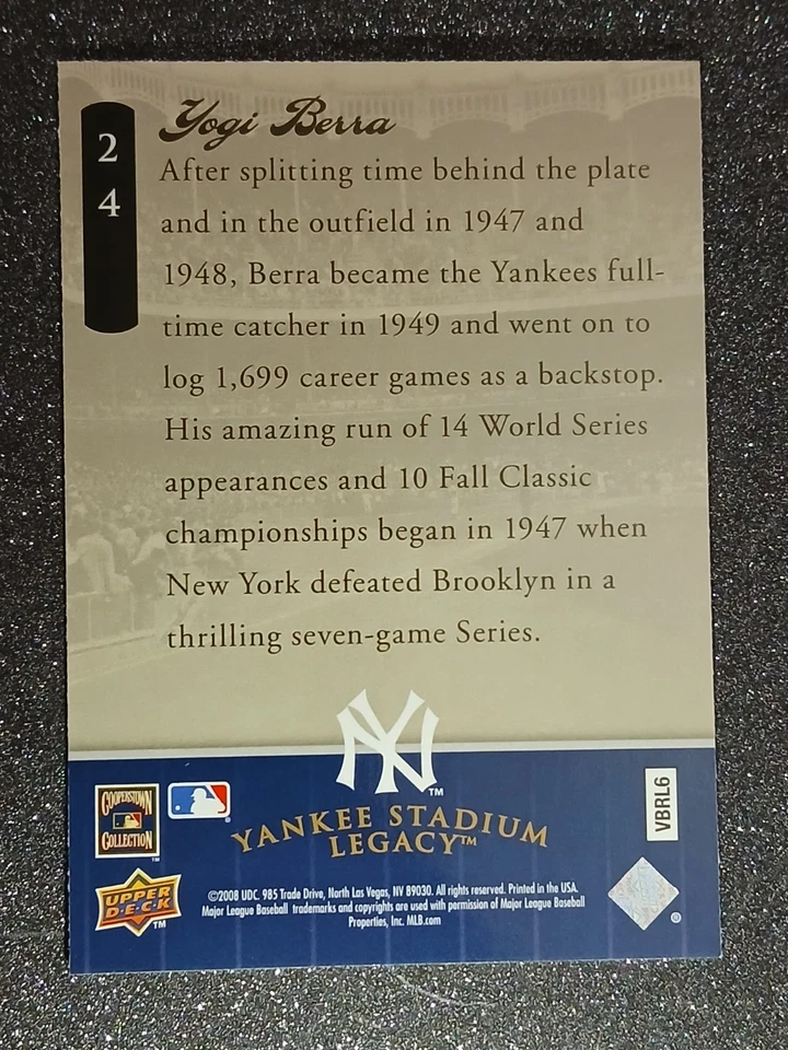 2008 Upper Deck Yankee Stadium Legacy #24 YOGI BERRA 1940-1950 - Image 2 of 2