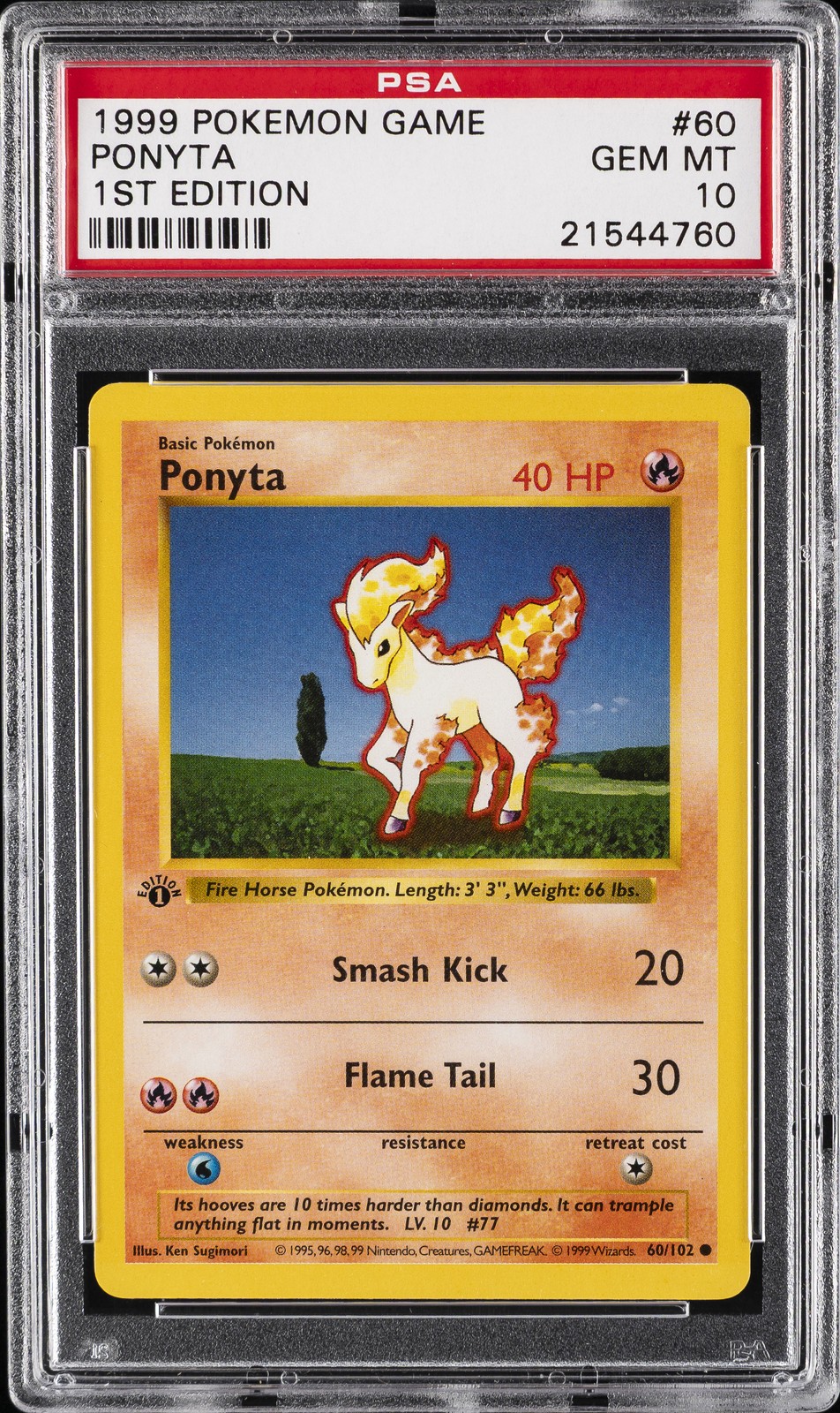 1999 POKEMON BASE SET 1ST EDITION #60 PONYTA PSA 10