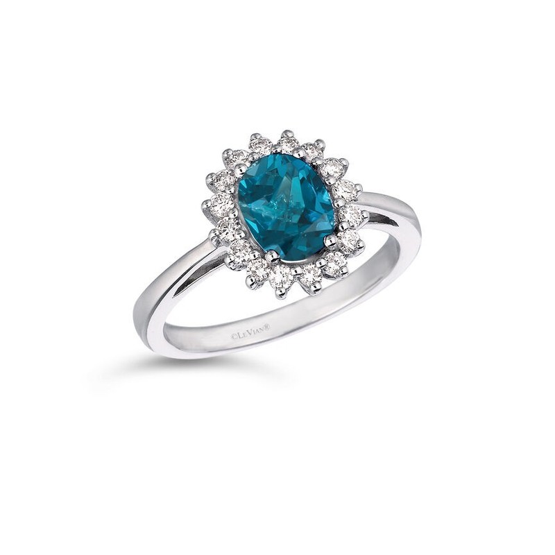 LeVian 1 2/3 cts Blue London Blue Topaz and Diamond Ring in 14K White Gold Sz7