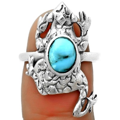 Frosch Natur Türkis Morenci Mine 925 Silber Ring Gr.7,5 Schmuck R-1113