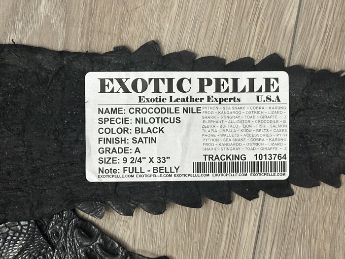 Black Genuine Belly Nile Crocodile Hide Leather Skin Gator Croc Scrap 3764