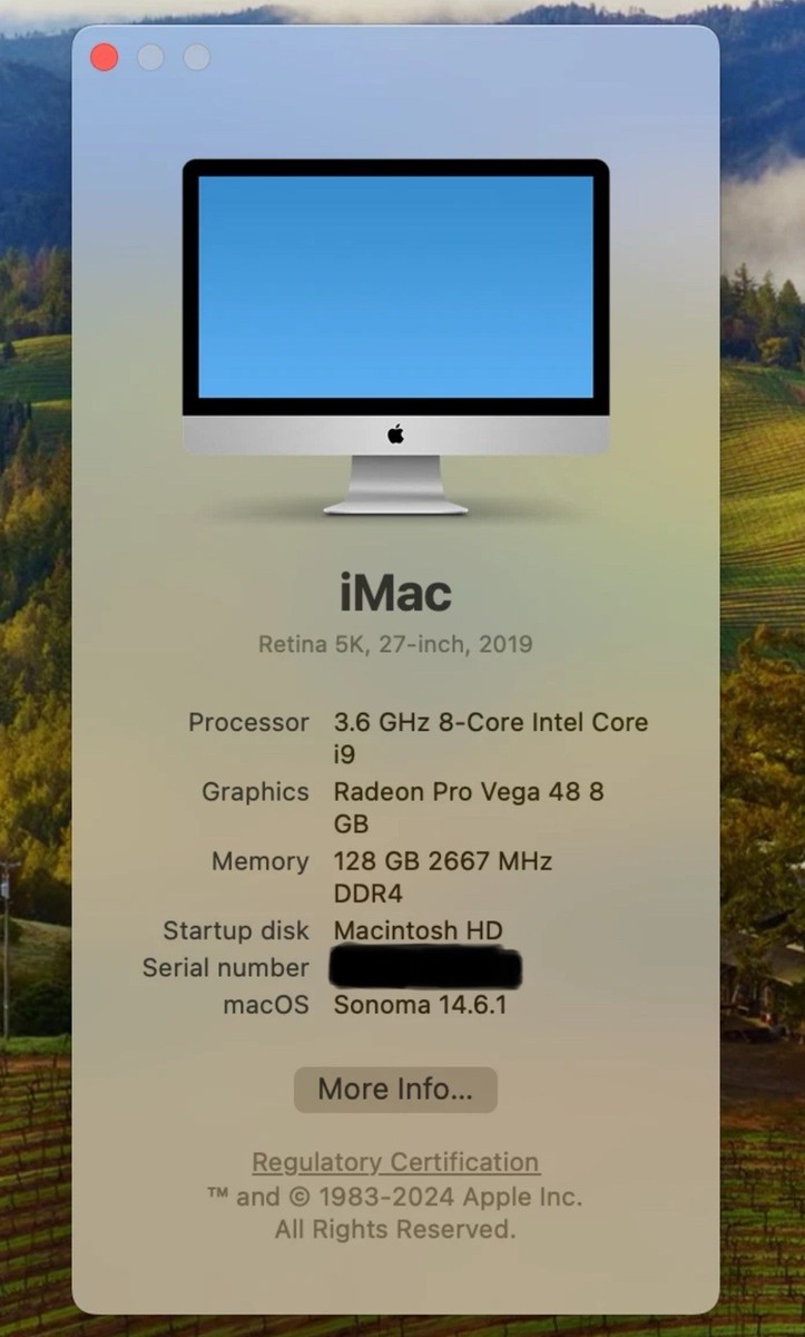 2019/2020 Apple iMac 27 Inch 5K 3.6 Core i9 1TB SSD 128GB RAM VEGA