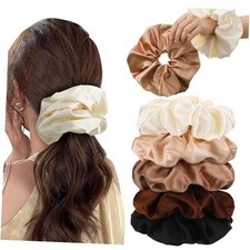 5 Pieces 7 Inch Jumbo Satin Silk Scrunchies for Women, Large Neutral Colors