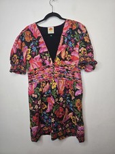 Farm Rio Short Sleeve Spring Bananas Buttons Dress L Large Mini Dress