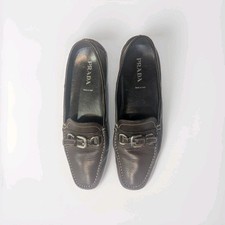 Prada Women  s Daino Leather Loafer Brown Caffe With Buckle Size 8.5 US 39