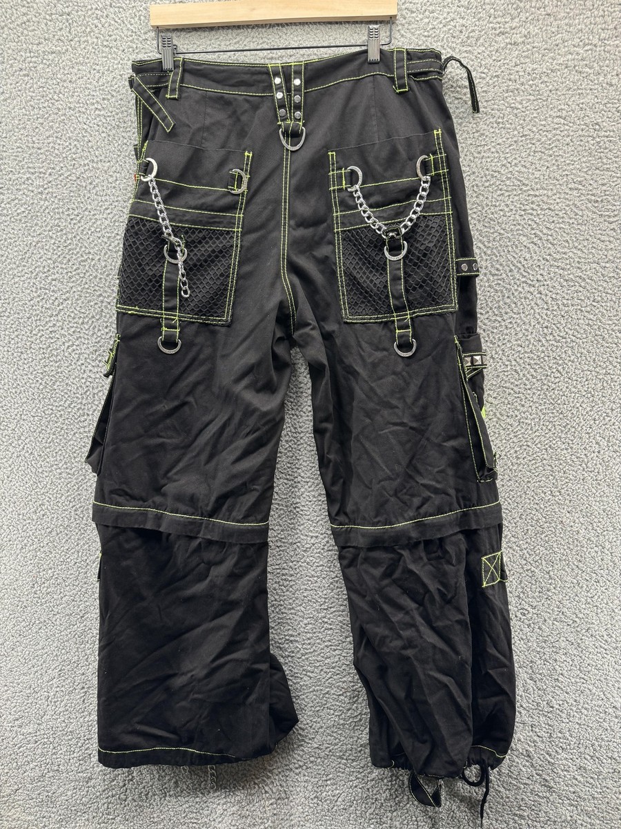 Tripp NYC Pants Mens Large Black Green Skull Chains Cyber Goth