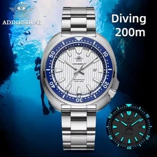 42MM ADDIESDIVE Turtle Quartz Mens Watch Diver Waterproof Stainless Luminous NEW