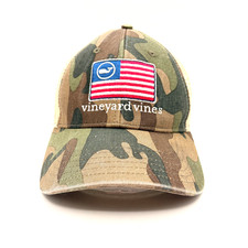 Vineyard Vines Camo Distressed Mesh Trucker American Flag Strapback Cap