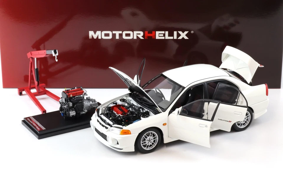 1:18 MOTORHELIX Mitsubishi Lancer Evo 4 IV Scotia Bianco 1999 Con Motore M84003 - Immagine 2 di 4